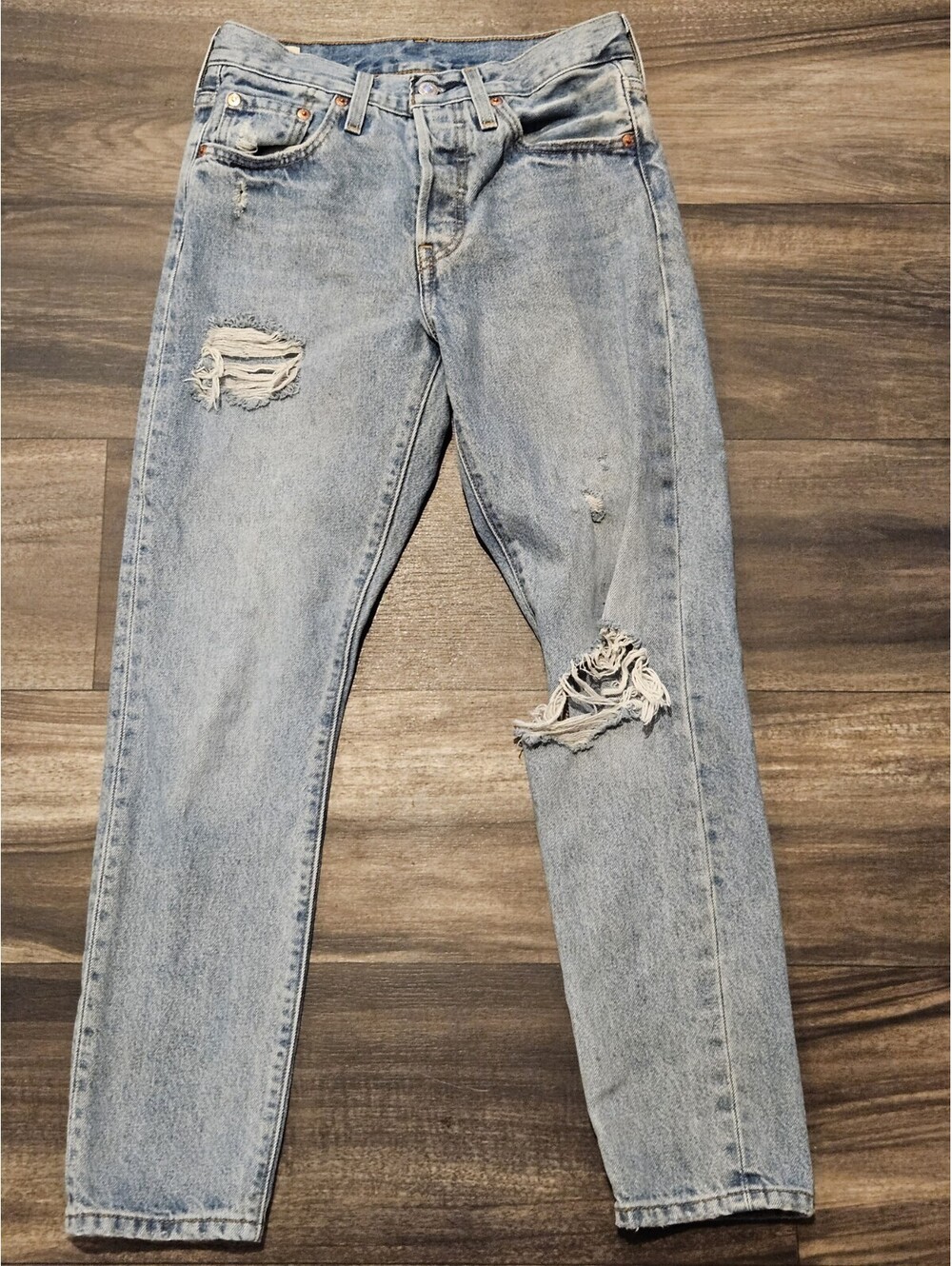 Levis Premium 501 S Jeans Women 25x28 Skinny Jeans Big E Button Fly Distressed